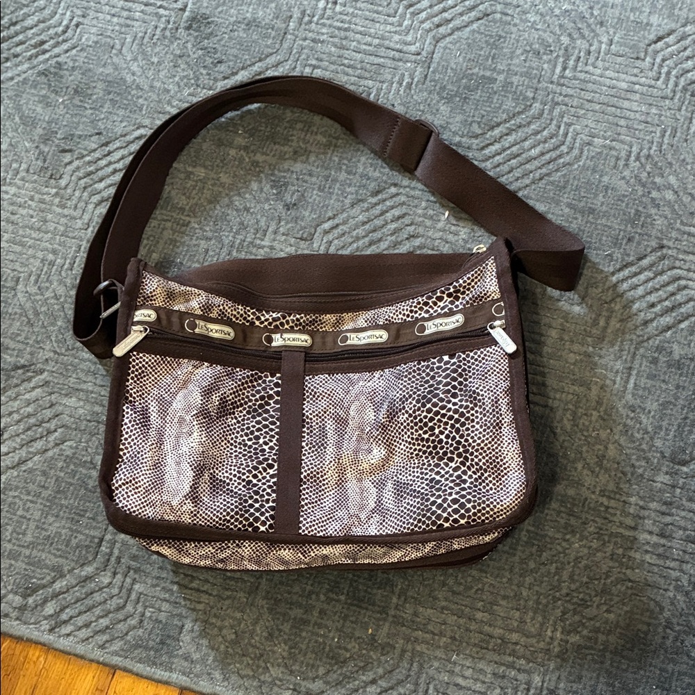 LeSportsac Brown & Cream Snake-Print Crossbody Bag